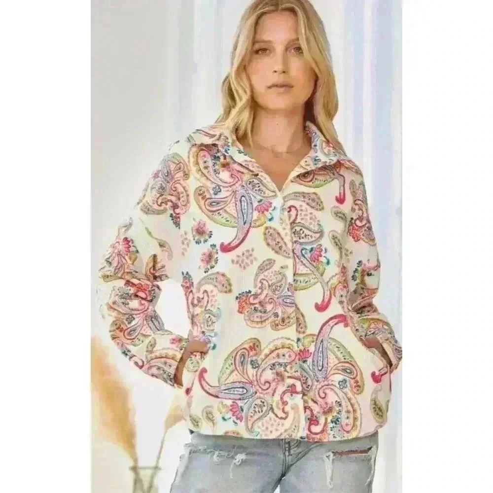Emily Wonder Paisley Floral Button Sz m Dopamine Collar Childhood Core